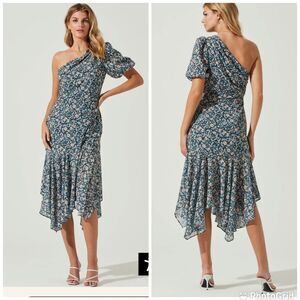 Astr SANTORINI FLORAL ONE SHOULDER MIDI DRESS Sz-